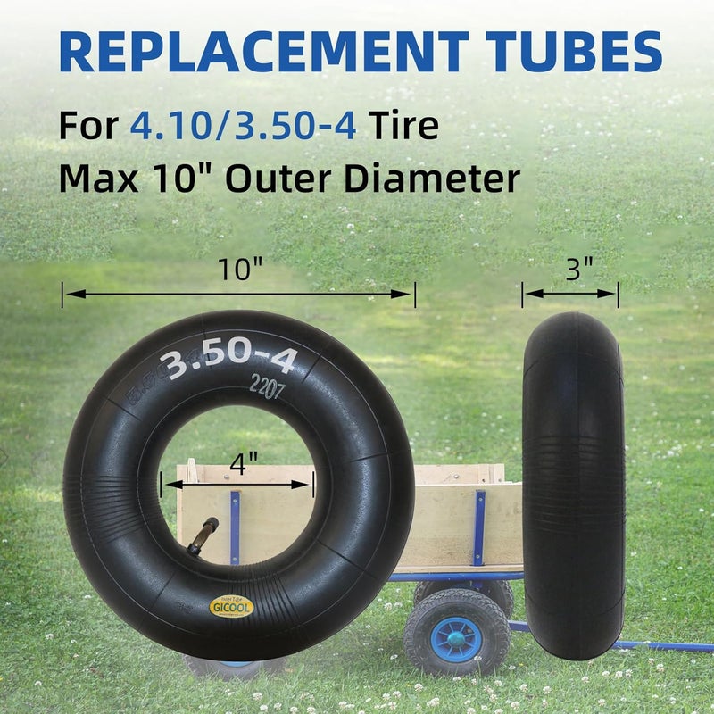 GICOOL 4.10/3.50-4 Replacement Inner Tube, 2 Pack with TR-87 Bent Valve Stem, Heavy Duty, for 10" Tires, Hand Truck Garden Utility Wagon Go Cart - Image 2